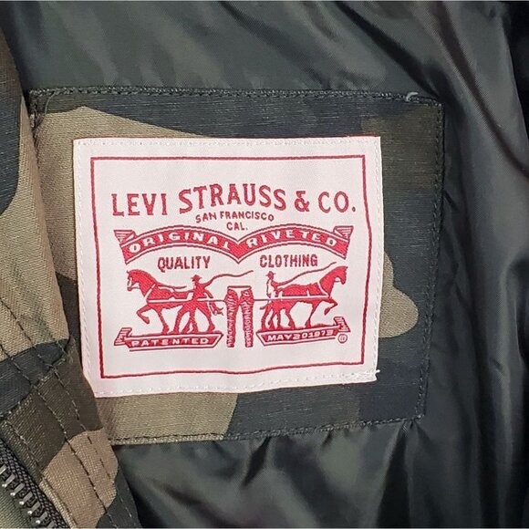 Levi's Size Small Fishtail Parka Brown Dark Green Dark Tan Camouflage - Picture 10 of 12